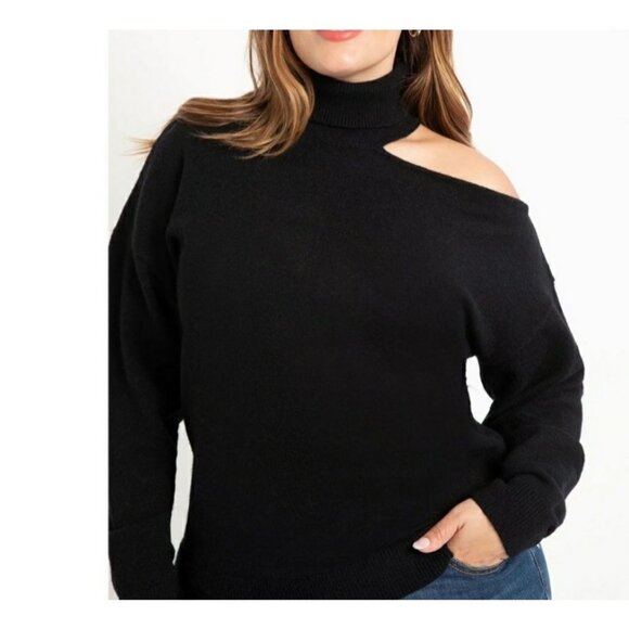 Eloquii White One Shoulder Cut Out Mock Neck Long Sleeve Sweater Size 18/20 EUC - Picture 4 of 9